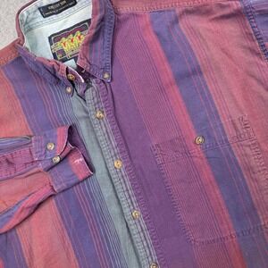 VTG 90s Ralph Lauren Chaps Boy Scout Mens‎ Sz L Striped 100% Cotton LS Button Up
